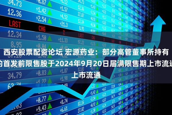 西安股票配资论坛 宏源药业:部分高管董事所持有的首发前限售股于2024年9月20日届满限售期上市流通
